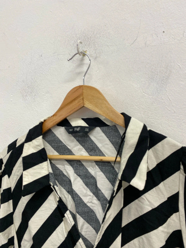 Fabulous diagonal striped Ivory black casual Dress Uk22 F&F flirty CR002