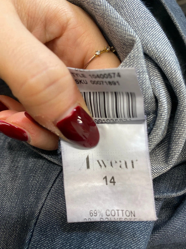 Lovely a wear denim frill dress grey blue UK 14 MM005