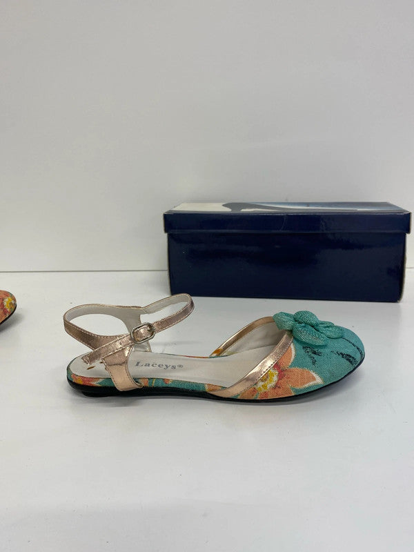 Laceys & M&S Fabulous Turquoise Floral Flats & Matching Clutch UK 4 AT001
