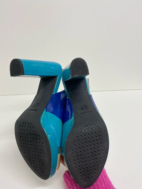 Fabulous Geox Respira Turquoise blue high block heel sling back Uk5 LW005