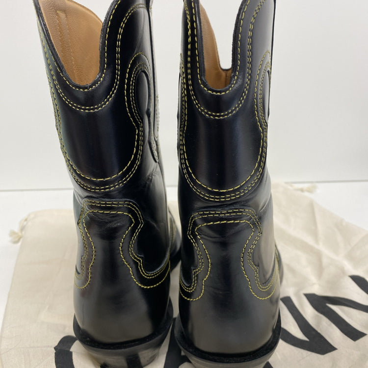 Fabulous Ganni RP £500 Brown Leather Mid Cowboy Boots Sz 40 UK7 CN001