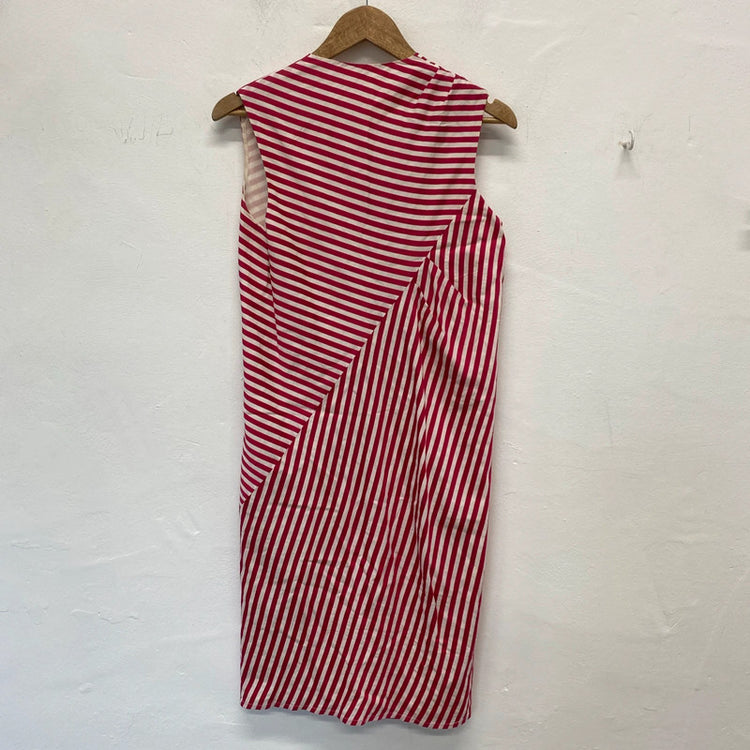 Nicole Farhi Red & White Stripe Asymmetric Sheath Dress UK 10 JM007