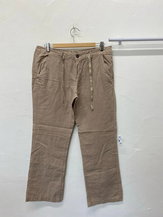 Fabulous Linen cotton taupe wide leg boho trousers Uk14 KM003