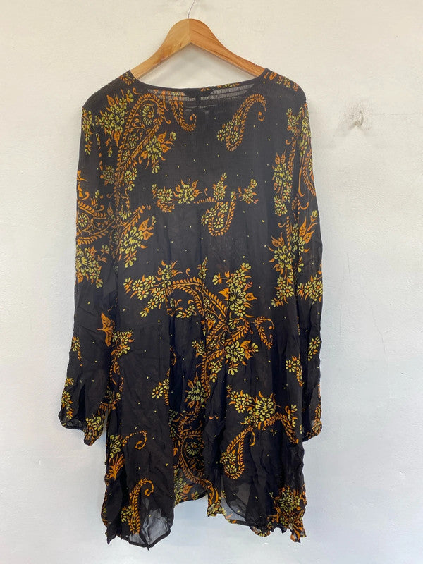 Next Fabulous Sheer Black & Tan Paisley Smock Dress UK 26 IM001