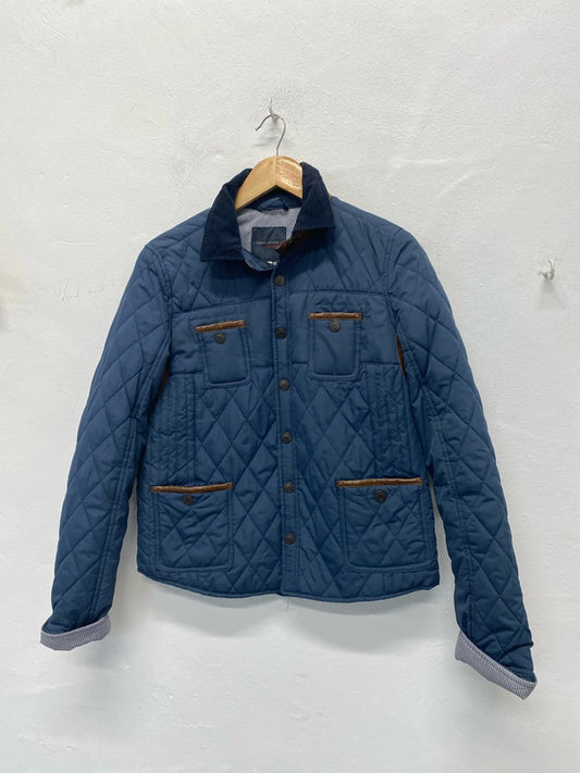 Fabulous River Island Navy quilted Jacket UK6 faux leather KM004