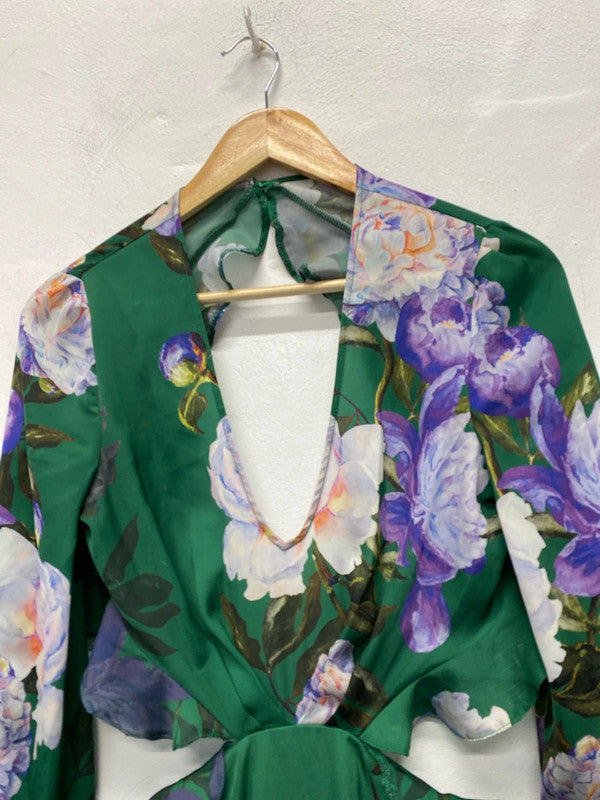 Fabulous Forest green floral dress Uk10 floaty boho romantic LP003