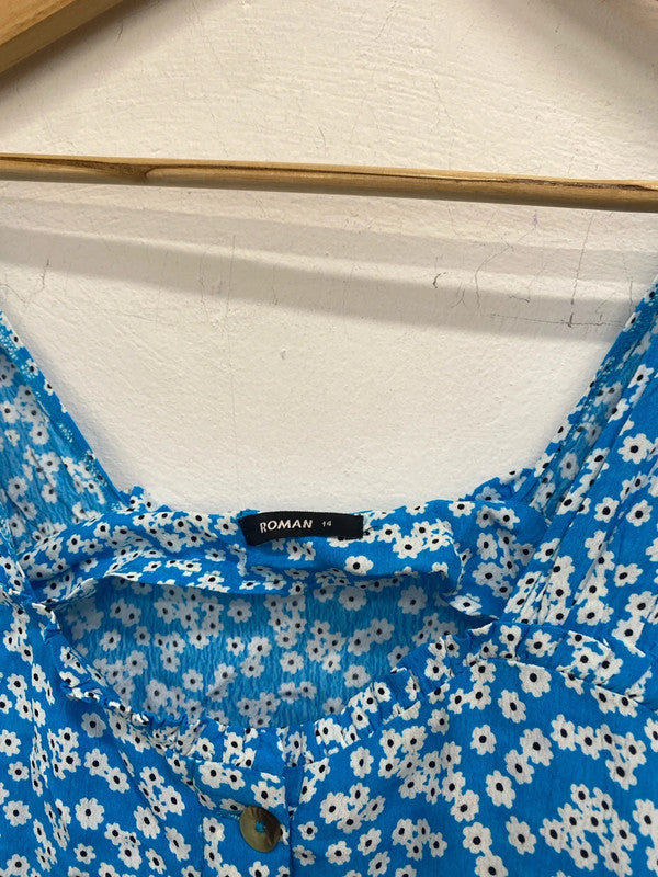 Stunning Roman dusty blue floral dress UK 14 LW005