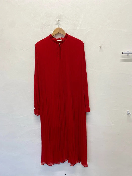 Stunning H&M red pleated maxi dress long sleeve UK 14 NC001