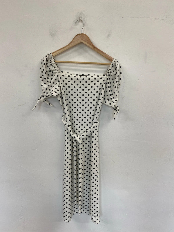 Boohoo Chic White & Black Polkadot Midi Dress UK 12 MB001