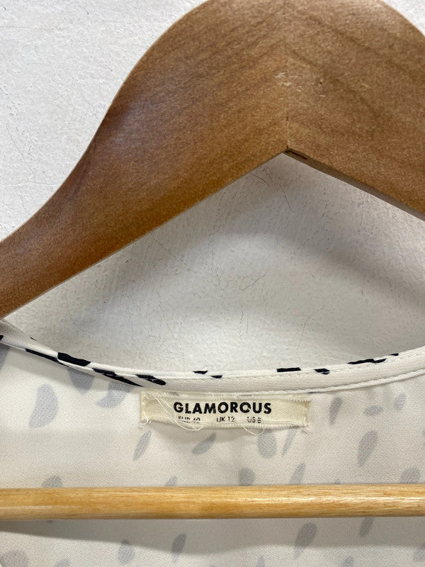 Lovely glamorous black white spotted midi wrap dress UK 12 LB004