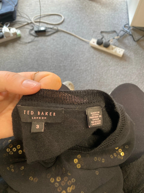 Fun and flirty Ted Baker black with sparkly gold sequins sweater uk 3 JP001