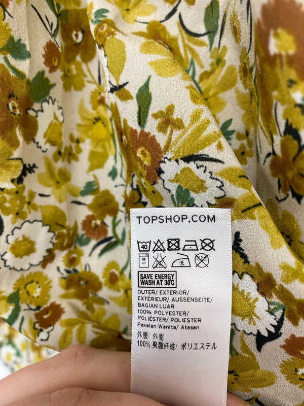 Topshop Boho Yellow Floral Pattern High Neck Blouse UK 10 JM007