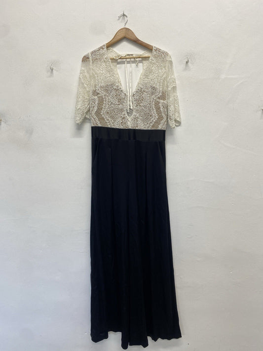 Catherine Deane Oyster Lace Beaded Top  & black Trouser Jumpsuit Uk16 BNWT JR004
