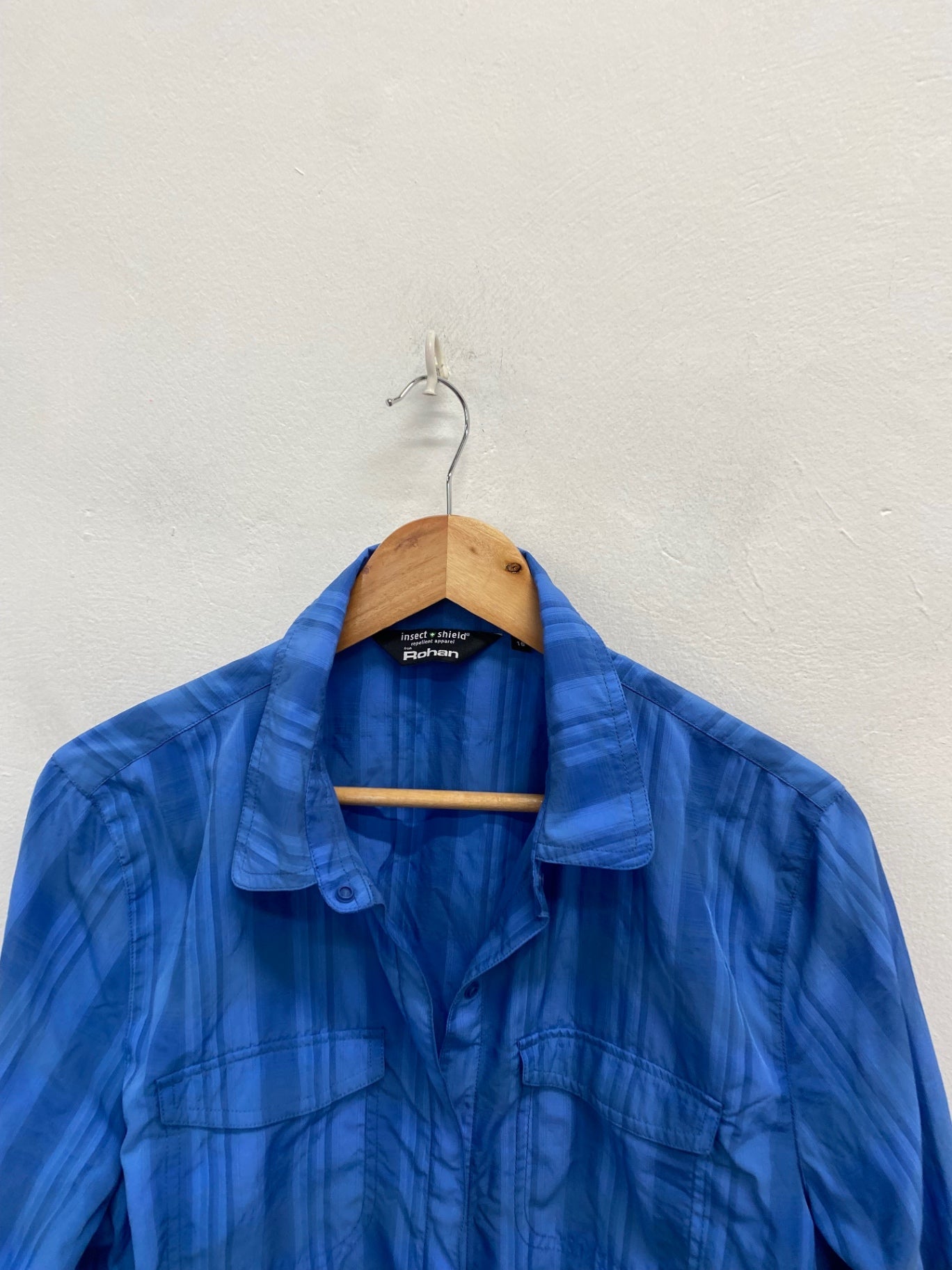 Classic Rohan insect shield Shirt UK 16 Blue striped SO560