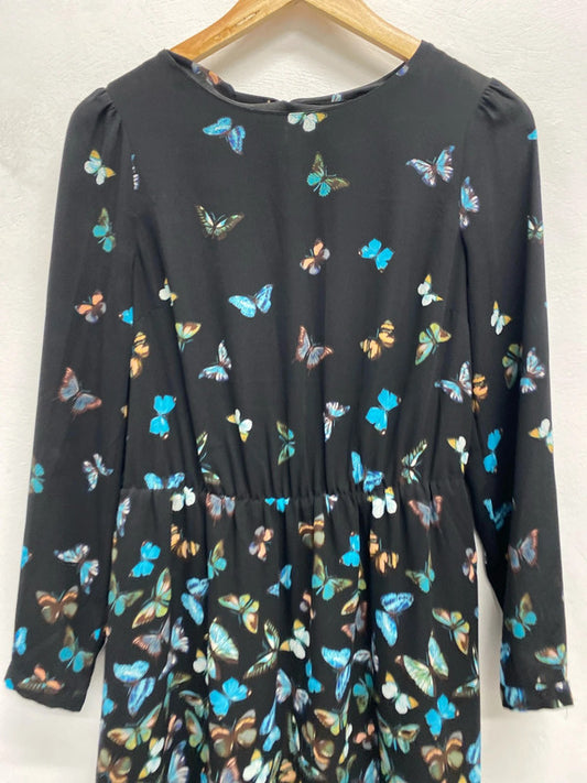 Lovely oasis blue black butterfly dress UK 10 JA002