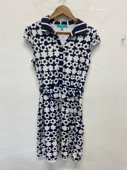 Fever London Stylish Navy & White Daisy Pattern Tennis Dress UK 12 JM007