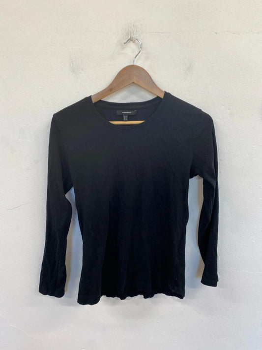 Karen Millen Stylish Black Long Sleeve Raw Hem Shirt UK 12 LN001