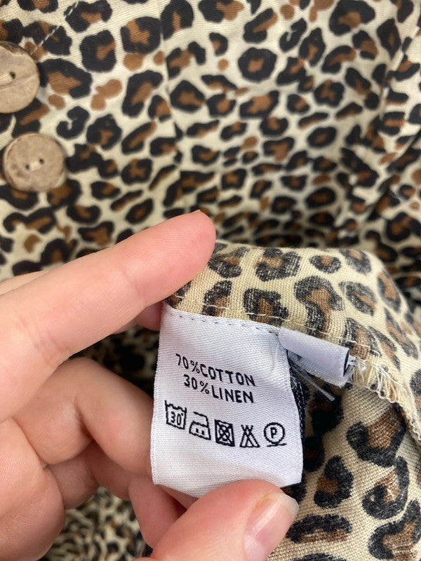 Alice Collins Stylish Leopard Print Linen Cotton Smock Dress UK 12 LW005