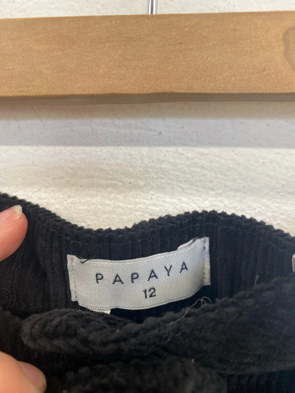 Papaya Stylish Black Corduroy Mini Skirt UK 12 AO001