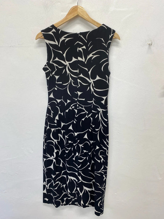 Phase Eight Elegant Black Botanical Pattern Asymmetric Midi Dress UK 14 KM005