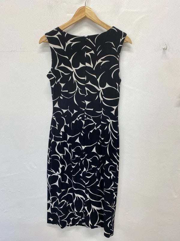 Phase Eight Elegant Black Botanical Pattern Asymmetric Midi Dress UK 14 KM005