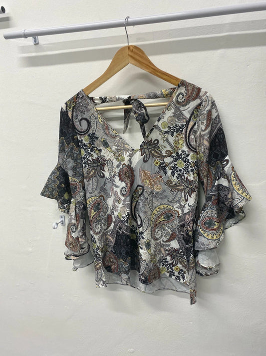 Fabulous River Island paisley top flared sleeves UkS KM004