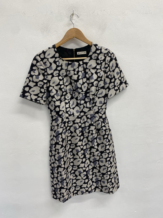 Lovely Whistles Grey Black Leopard Midi Dress Wool Silk UK 6 AG006