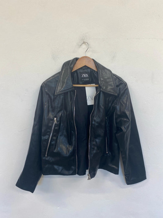 Zara Chic Black Faux Leather Jacket Size M AO001