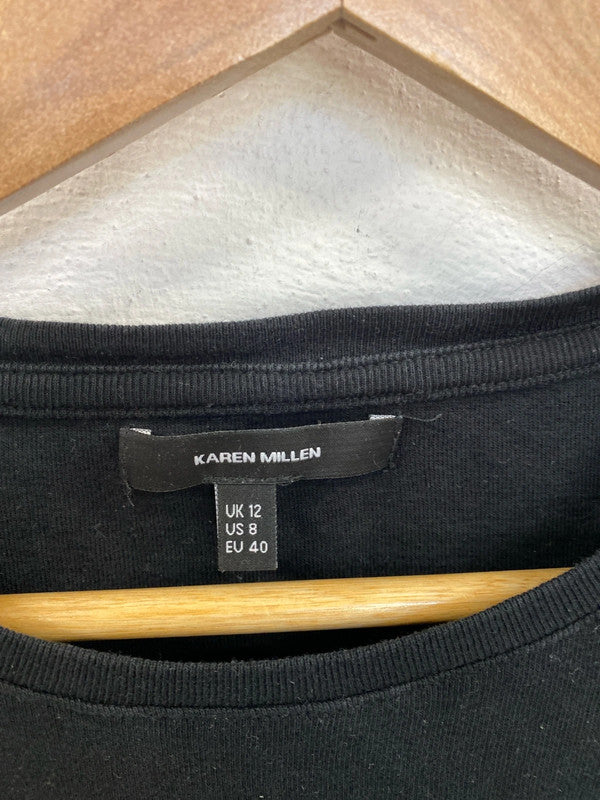 Karen Millen Stylish Black Long Sleeve Raw Hem Shirt UK 12 LN001