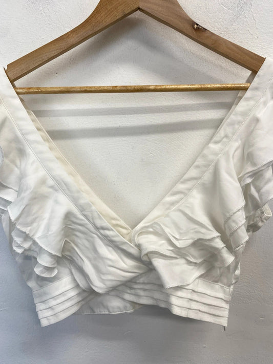 Lovely pretty lavish frill low bust crop top UK 10 CJ001