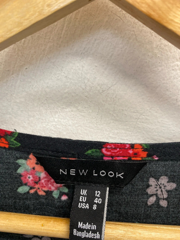 Lovely new look black red floral lace neck mini dress UK 12 LB010