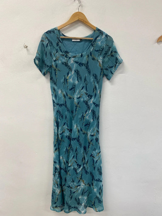 Adini Fabulous Blue Feather Pattern Midi Dress Size M LD001