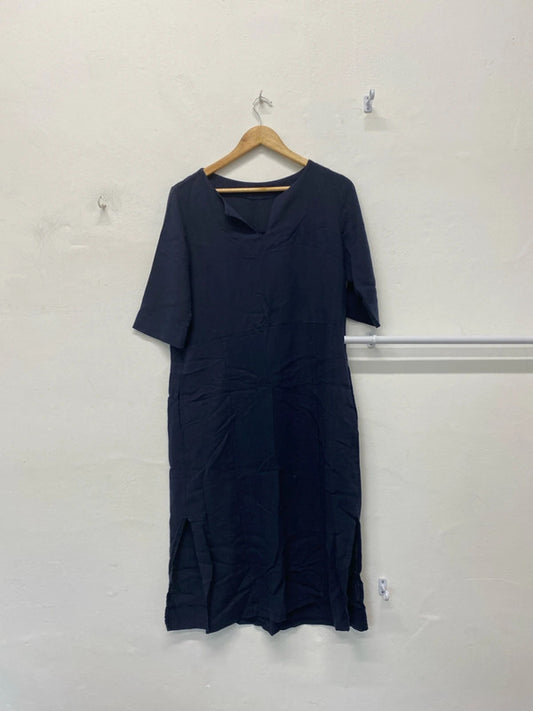 Fabulous Luca Vanucci Linen blend navy tunic dress midi classic UkS MM005