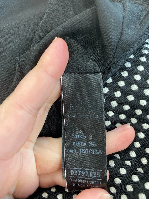 M&S Elegant Black & White Polkadot Sheath Dress UK 8 AG006