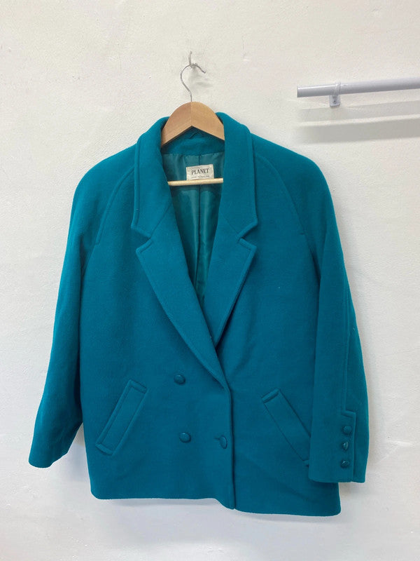 Fabulous Vintage Planet wool blend teal coat Uk14 MW001