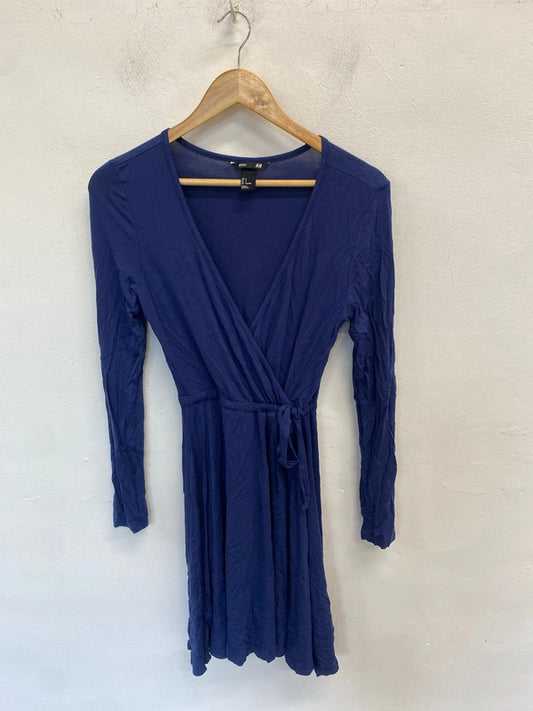 Gorgeous h&m navy v neck tie waist dress UK S JM004