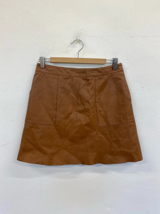 Warehouse Chic Tan Leather Mini Skirt Size 10 JM005