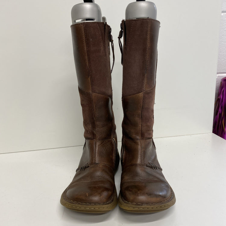 Dr Martens Vintage 10492 Mid Calf Brown Leather Biker Zip Wedge Boots Uk5 MM005