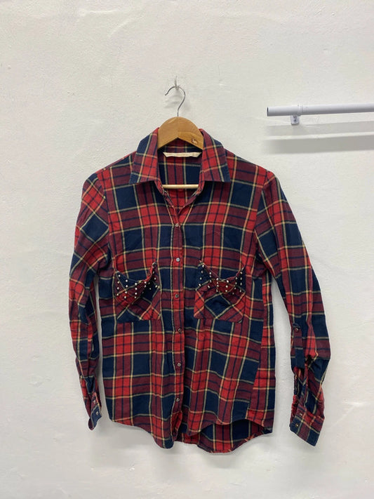 Fabulous Western tartan vibe shirt studded UkM pure cotton Zara JB001