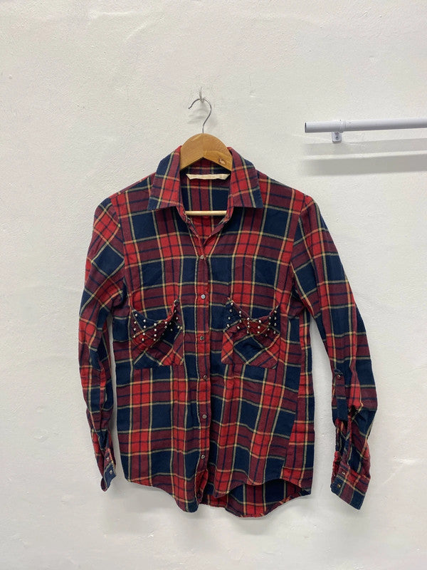 Fabulous Western tartan vibe shirt studded UkM pure cotton Zara JB001