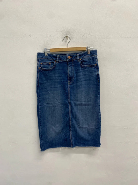 Lovely m&s denim blue midi skirt summer UK 12 AGS01
