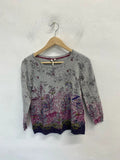 Gorgeous white stuff grey purple floral cashmere blend jumper UK 8 MM005