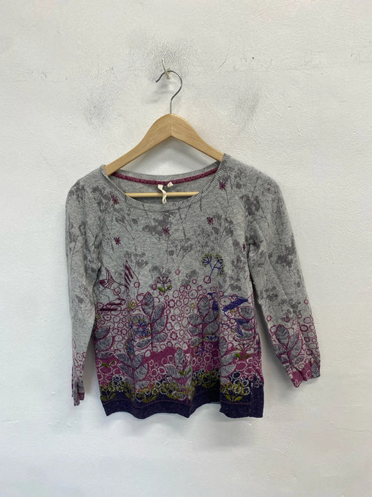 Gorgeous white stuff grey purple floral cashmere blend jumper UK 8 MM005