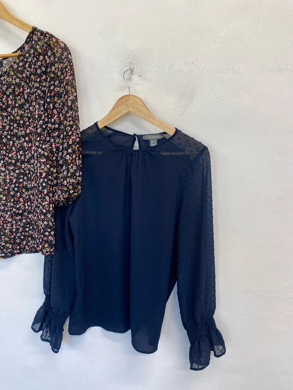 Lovely duo of blouses semi sheer navy #7 UK10 jay jays Primark AG005