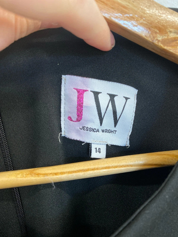 Jessica Wright Elegant Vicky Black Bodycon Asymmetric Midi Dress UK 14 GW001