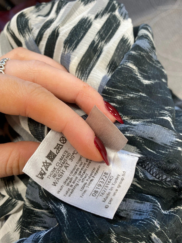 Lovely per Una sheer tie waist grey black cream tunic UK 14 RR002