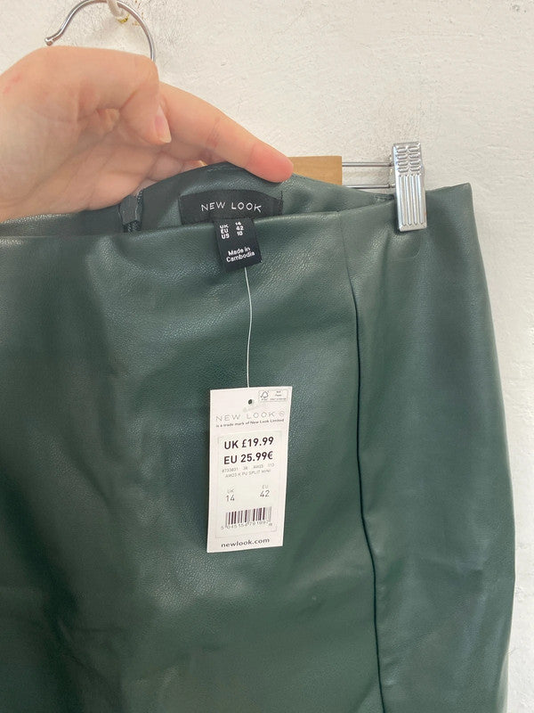 New Look Chic Slate Green Faux Leather Mini Skirt UK 14 NN001