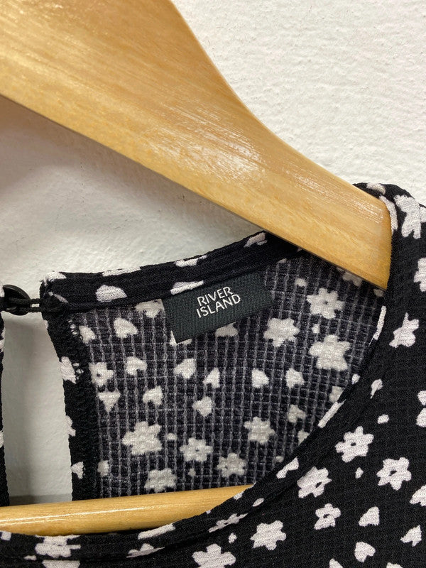 River Island Stylish Black & White Ditsy Floral Asymmetric Ruffle Mini Dress UK 8 KM004