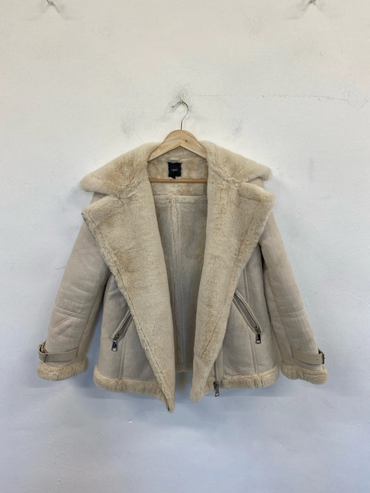 Next Fabulous Cream Faux Fur & Faux Leather Jacket UK 10 CJ001