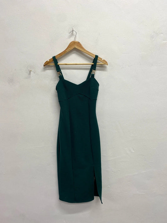 Stunning river island midi split Forrest green dress UK 6 YTH01